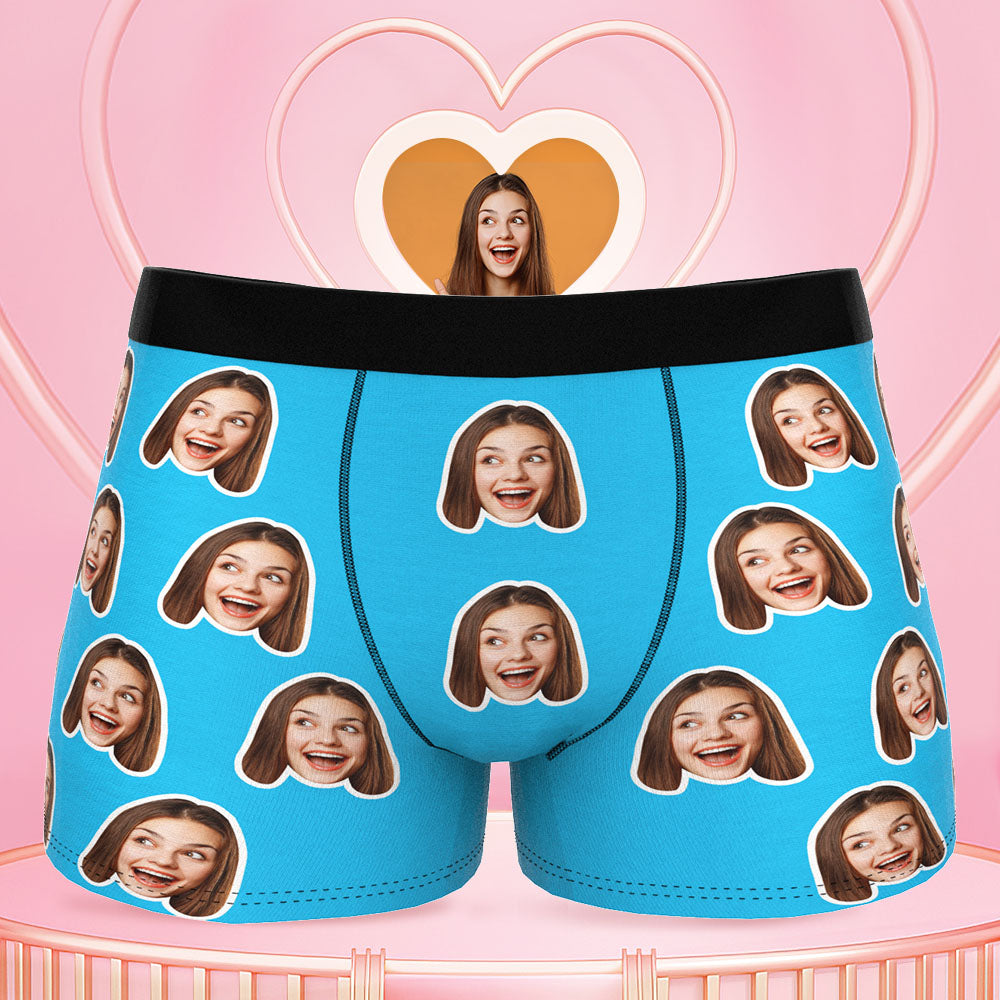 Printed in U.S.A Colorful - Custom Face Boxer Shorts Blue
