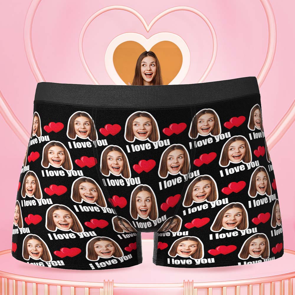 Printed in U.S.A Personalized Face Boxers Custom Heart Photo Boxers Valentine's Day Gift For Him