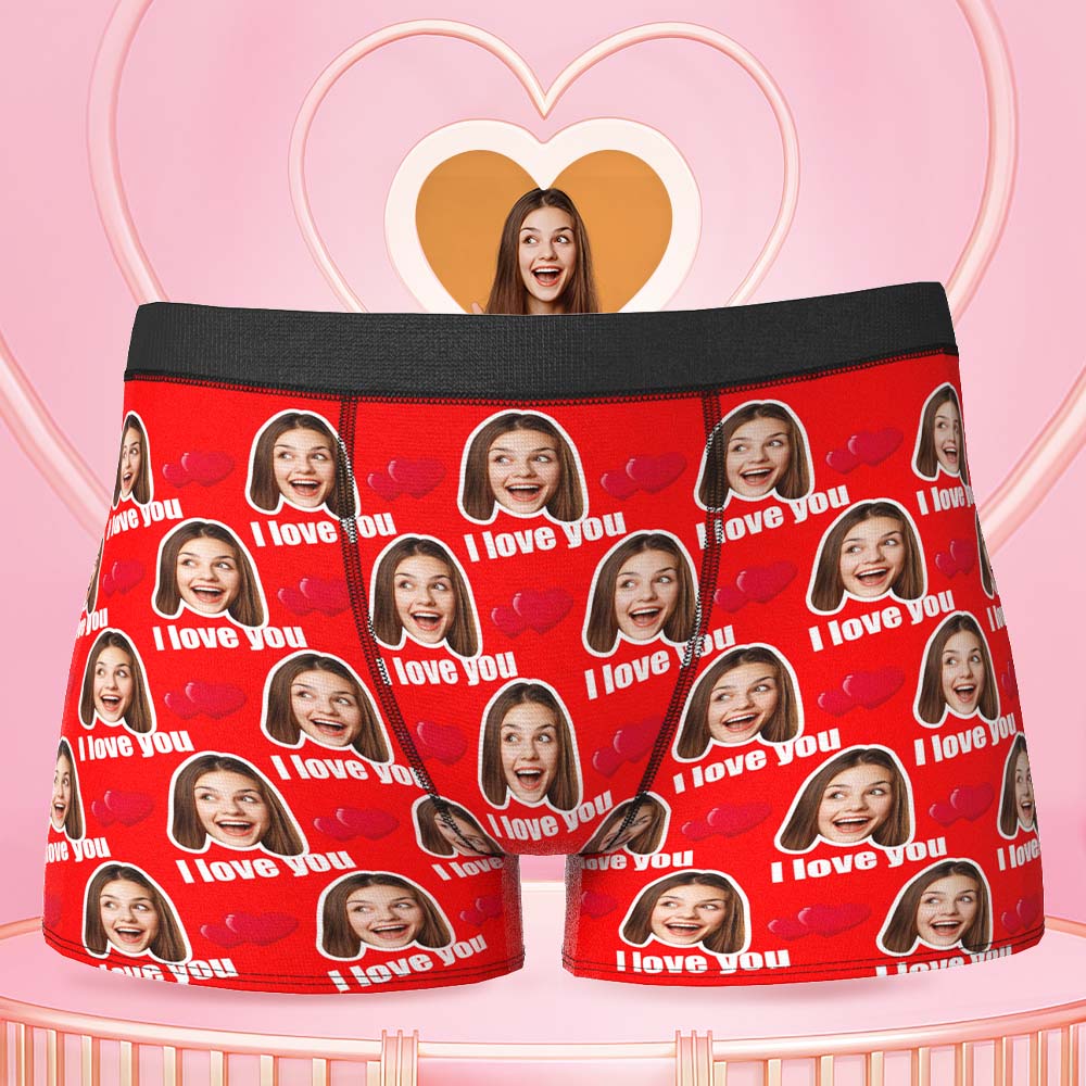 Printed in U.S.A Personalized Face Boxers Custom Heart Photo Boxers Valentine's Day Gift For Him White