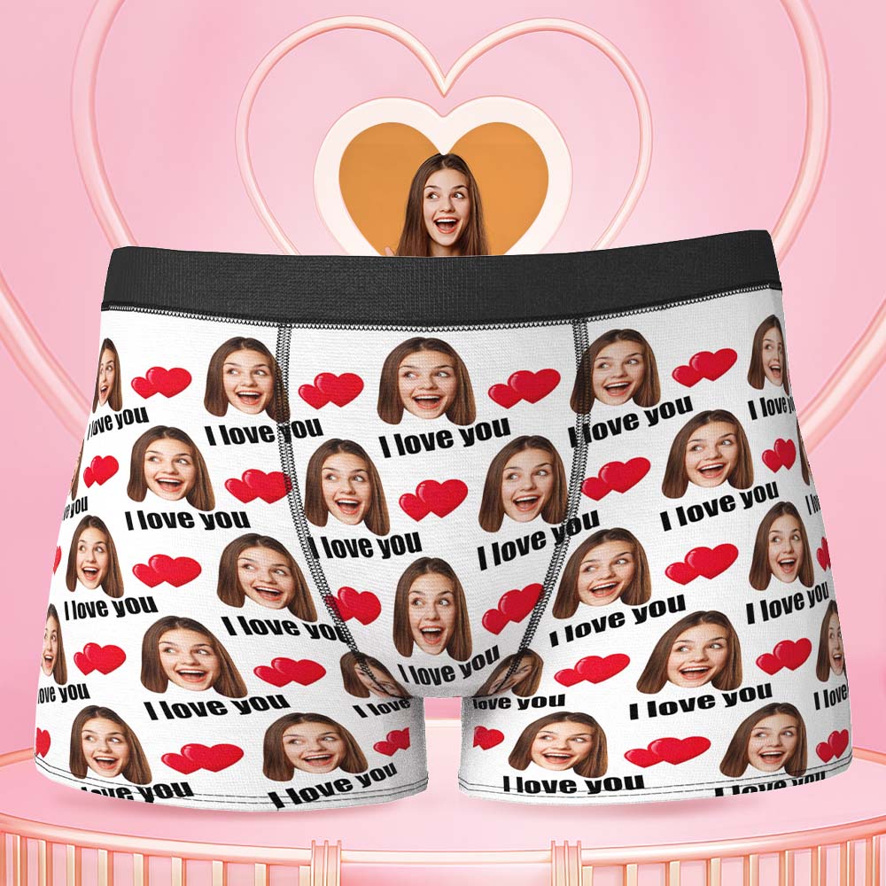 Printed in U.S.A Personalized Face Boxers Custom Heart Photo Boxers Valentine's Day Gift For Him