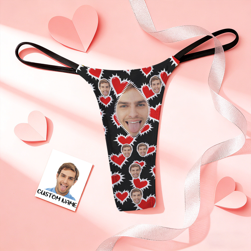 Custom Thongs Face Photo Panties Kiss Heart Underwear Briefs Valentine Gifts For Her - MyFaceSocks