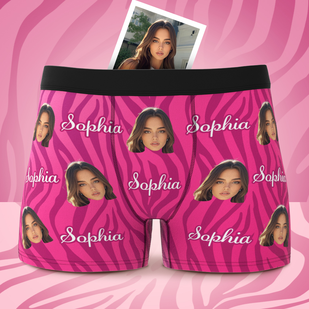 Custom Face and Text Stripe Boxer Shorts Men's Face Valentine's Day Gifts