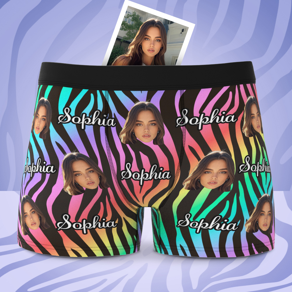 Custom Face and Text Stripe Boxer Shorts Men's Face Valentine's Day Gifts