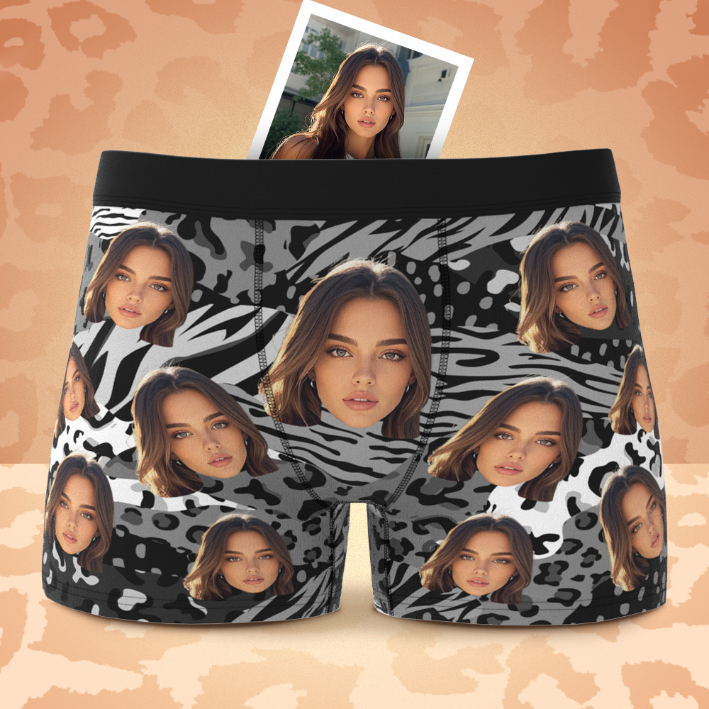 Custom Face Boxer Shorts Men's Face Mixed Patterns Underwear Valentine's Day Gifts Blue