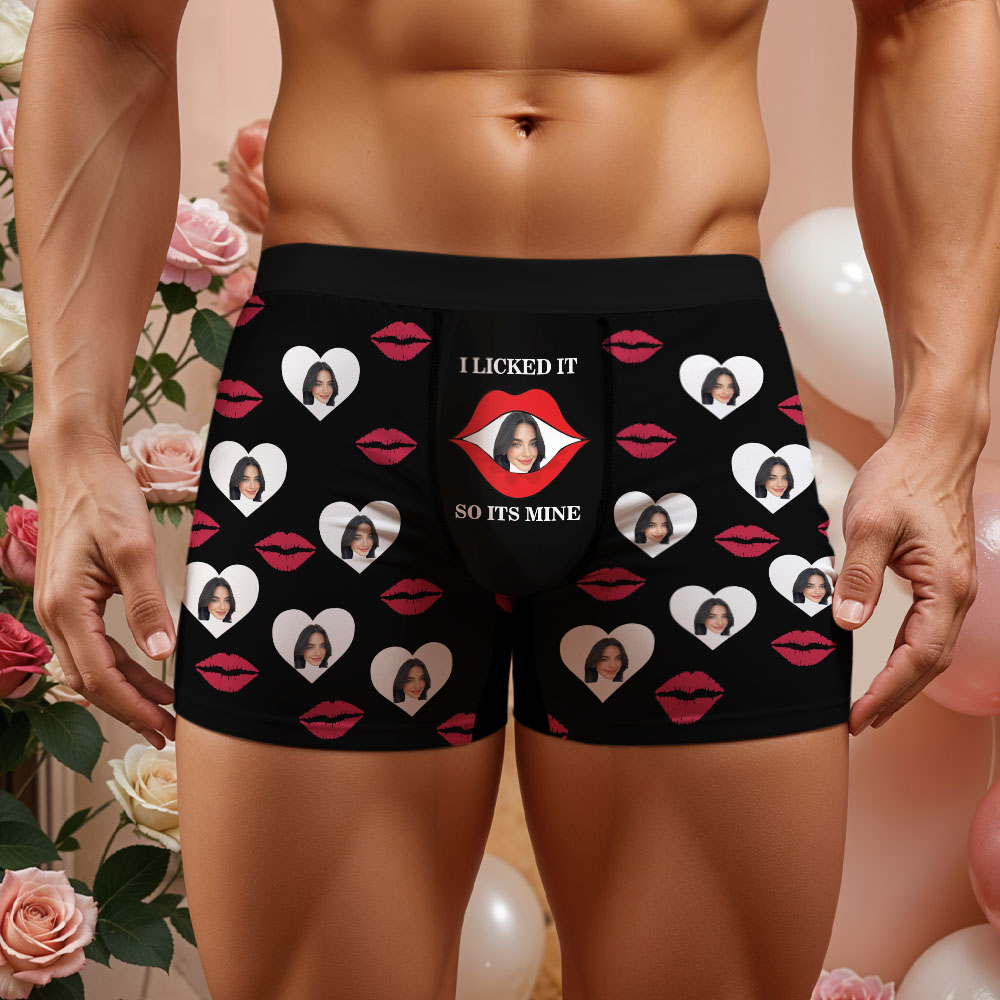 Custom Face Men's Boxer Underwear Gifts for Husband I LICKED IT SO IT'S MINE