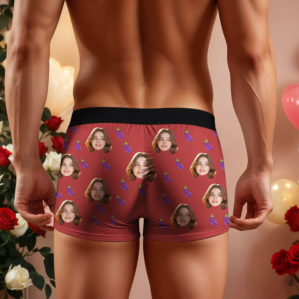 Men's Customized Face Boxer Personalised Use Only Photo Boxer Eggplants Underwear For Husband Boyfriend - MyFaceSocks