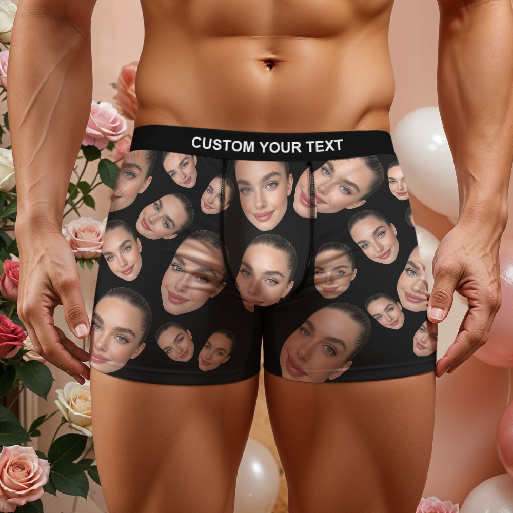 Men's Customized Face Boxer Personalised Use Only Photo Boxer Eggplants Underwear For Husband Boyfriend - MyFaceSocks