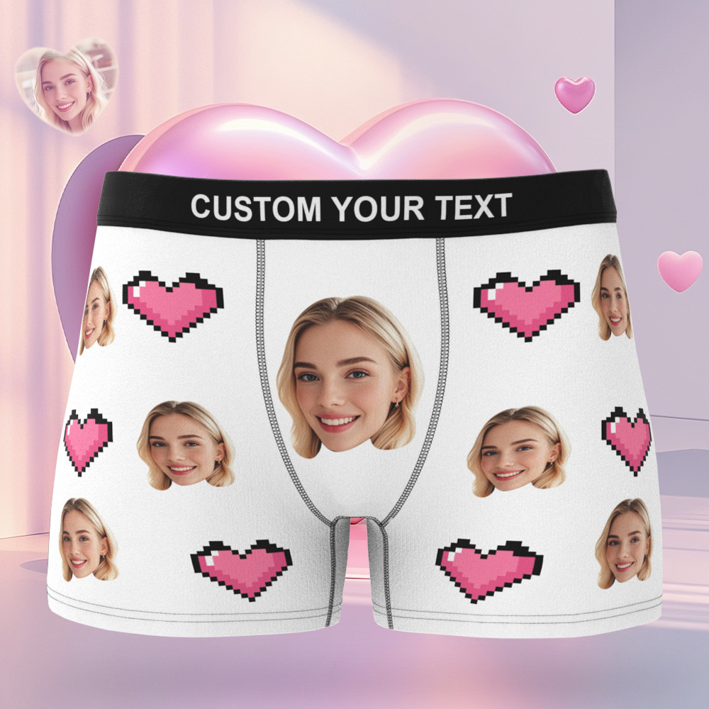 Personalized Face Men's Boxer Blue Underwear Gifts for Husband I Love You Heart Men Face Boxer - MyFaceSocks