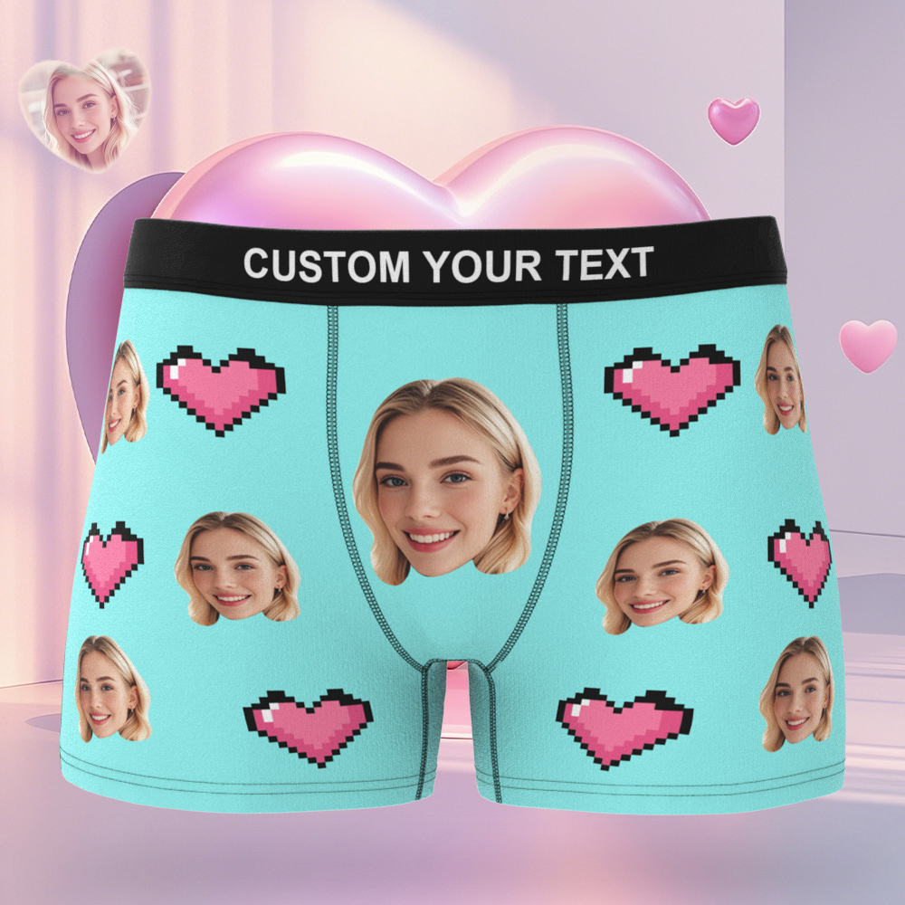 Personalized Face Men's Boxer Blue Underwear Gifts for Husband I Love You Heart Men Face Boxer - MyFaceSocks