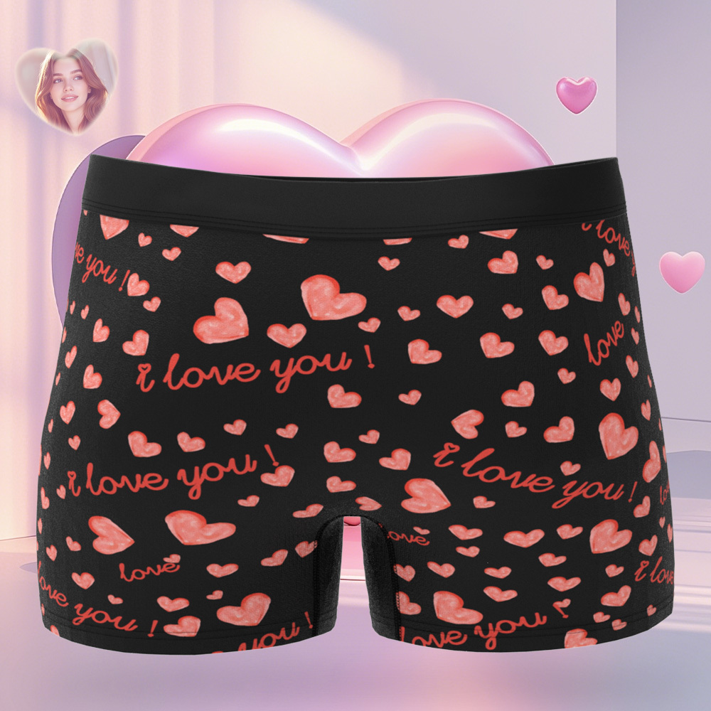 Personalized Face Men's Boxer Blue Underwear Gifts for Husband I Love You Heart Men Face Boxer - MyFaceSocks