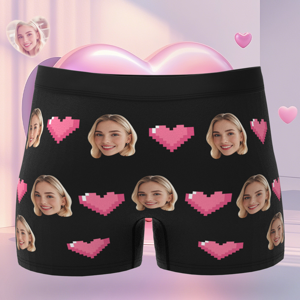 Personalized Face Men's Boxer Blue Underwear Gifts for Husband I Love You Heart Men Face Boxer - MyFaceSocks