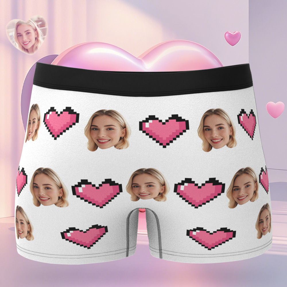 Personalized Face Men's Boxer Blue Underwear Gifts for Husband I Love You Heart Men Face Boxer - MyFaceSocks
