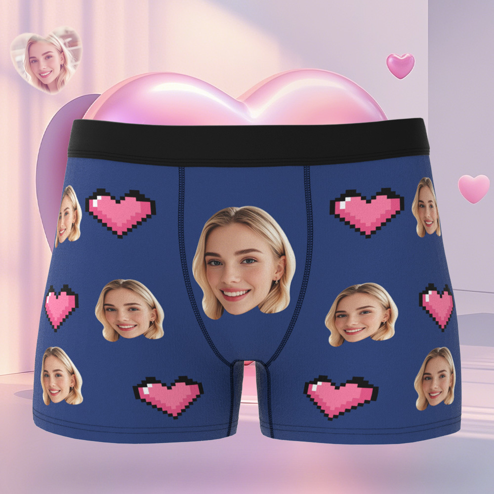 Personalized Face Men's Boxer Blue Underwear Gifts for Husband I Love You Heart Men Face Boxer - MyFaceSocks