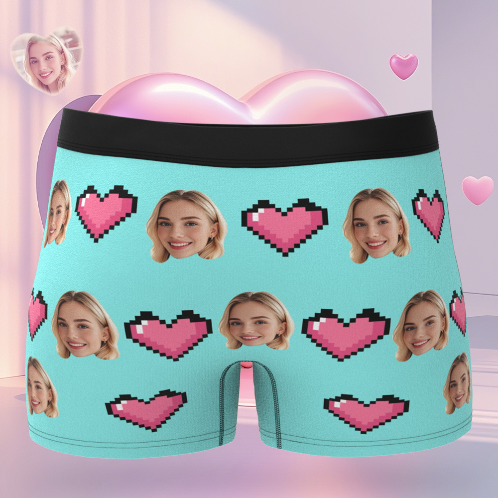 Personalized Face Men's Boxer Blue Underwear Gifts for Husband I Love You Heart Men Face Boxer - MyFaceSocks