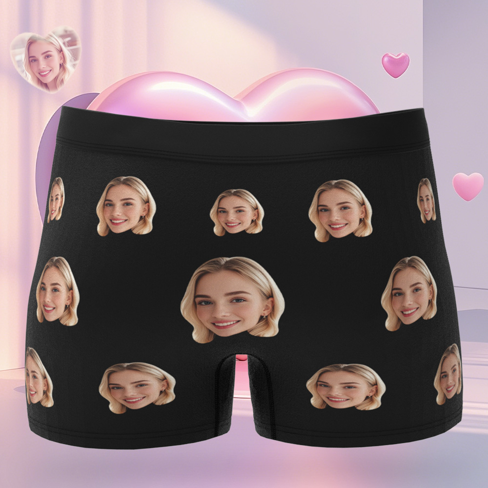 Personalized Face Men's Boxer Blue Underwear Gifts for Husband I Love You Heart Men Face Boxer - MyFaceSocks