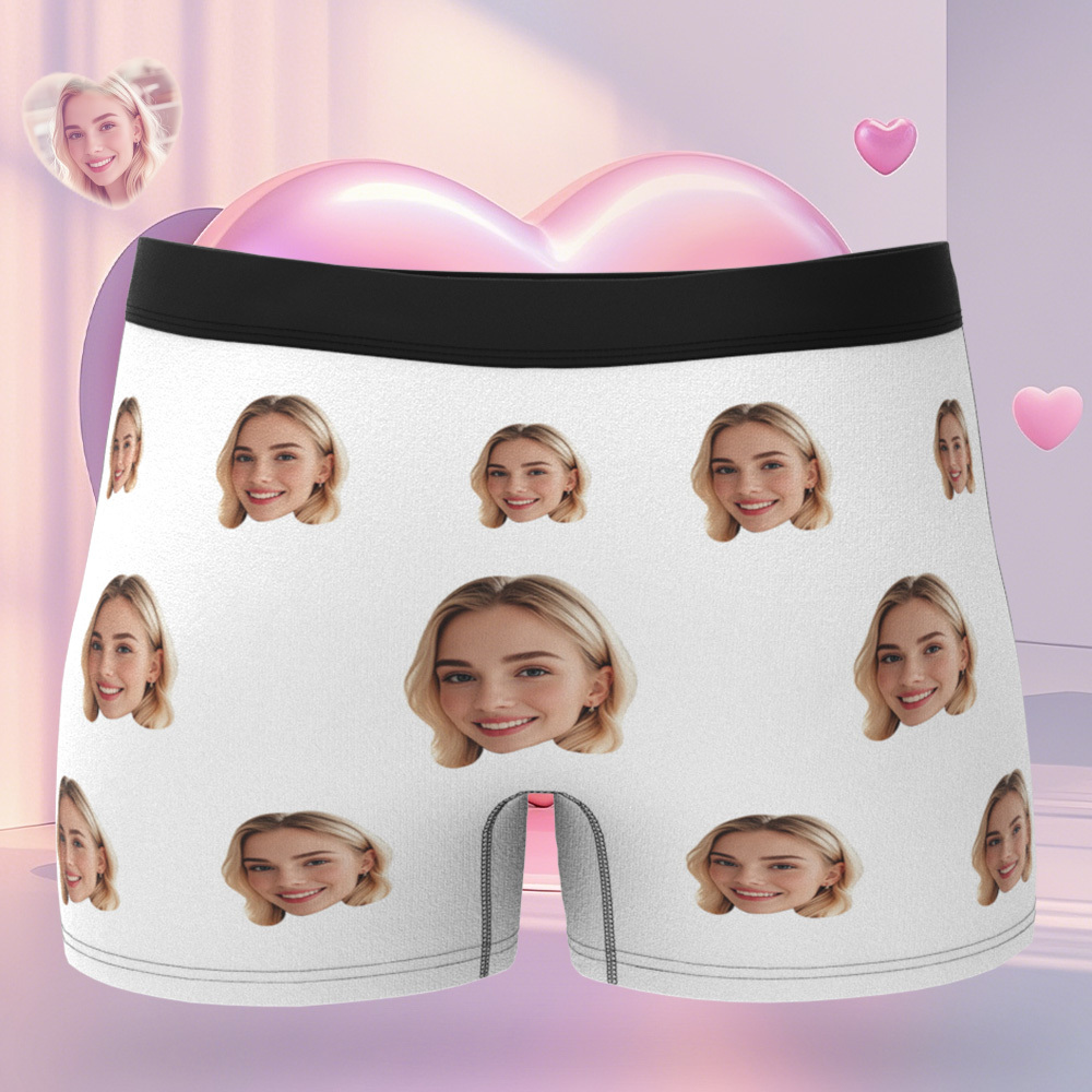 Personalized Face Men's Boxer Blue Underwear Gifts for Husband I Love You Heart Men Face Boxer - MyFaceSocks