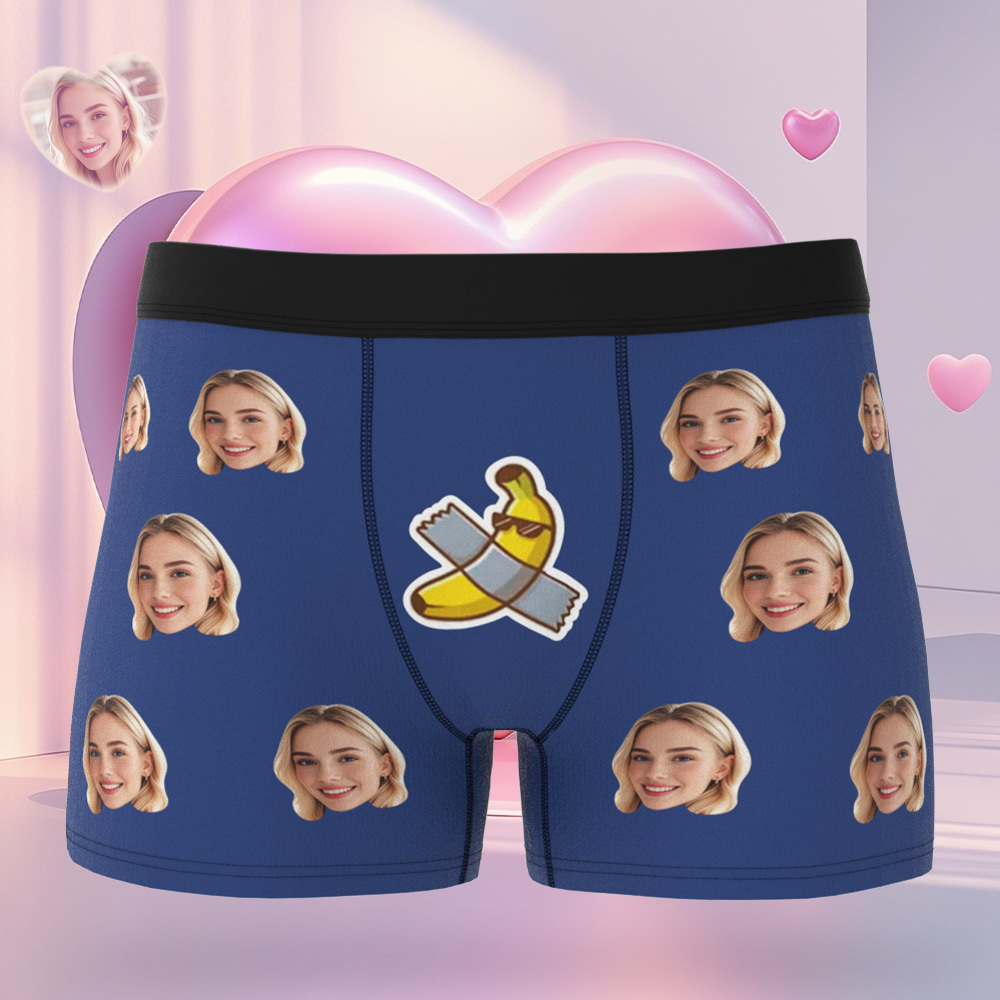 Personalized Face Men's Boxer Blue Underwear Gifts for Husband I Love You Heart Men Face Boxer - MyFaceSocks
