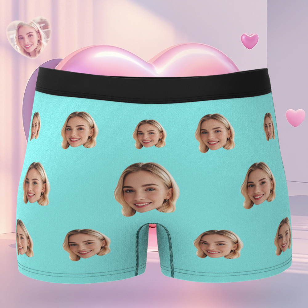 Personalized Face Men's Boxer Blue Underwear Gifts for Husband I Love You Heart Men Face Boxer - MyFaceSocks