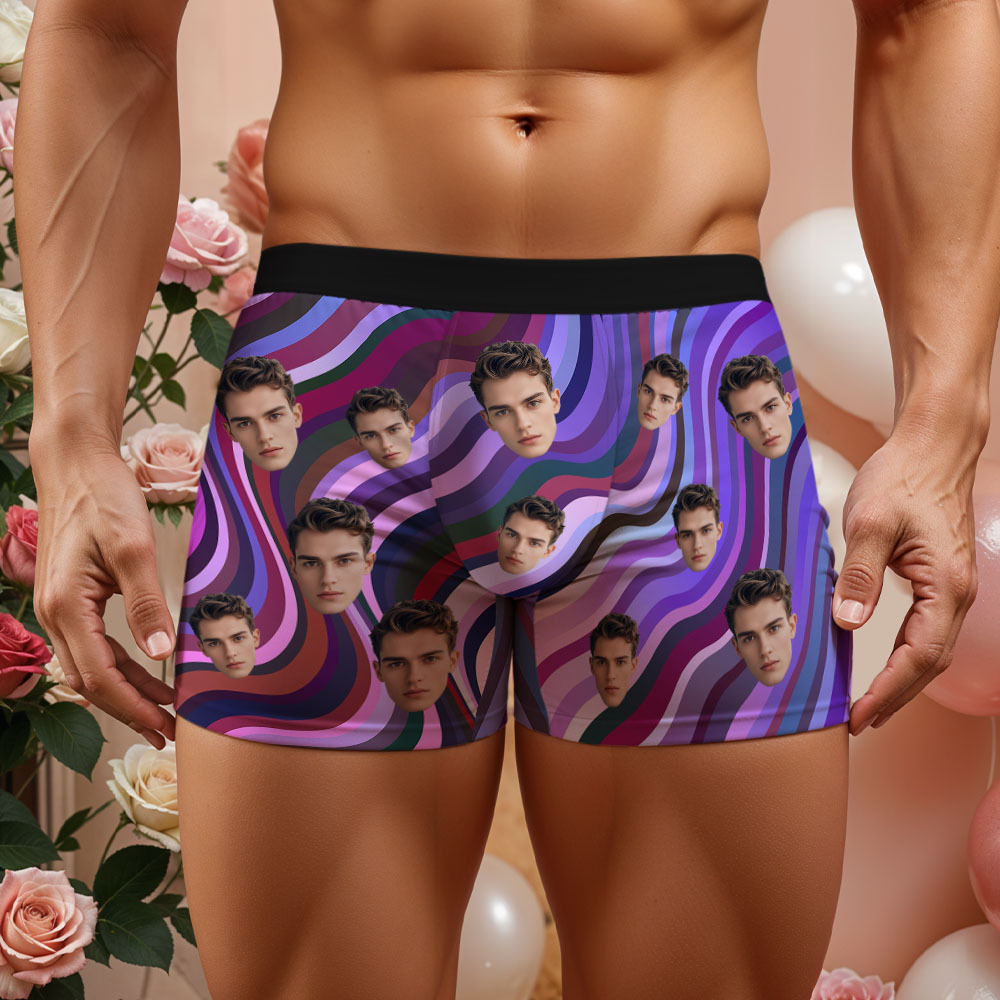 Custom Face Men's Boxer Underwear Gifts for Husband Multicolor Striped Men Face Boxer