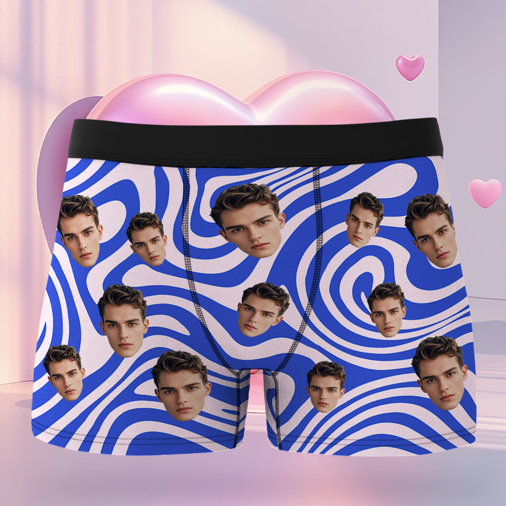 Custom Face Men's Boxer Underwear Gifts for Husband Multicolor Striped Men Face Boxer
