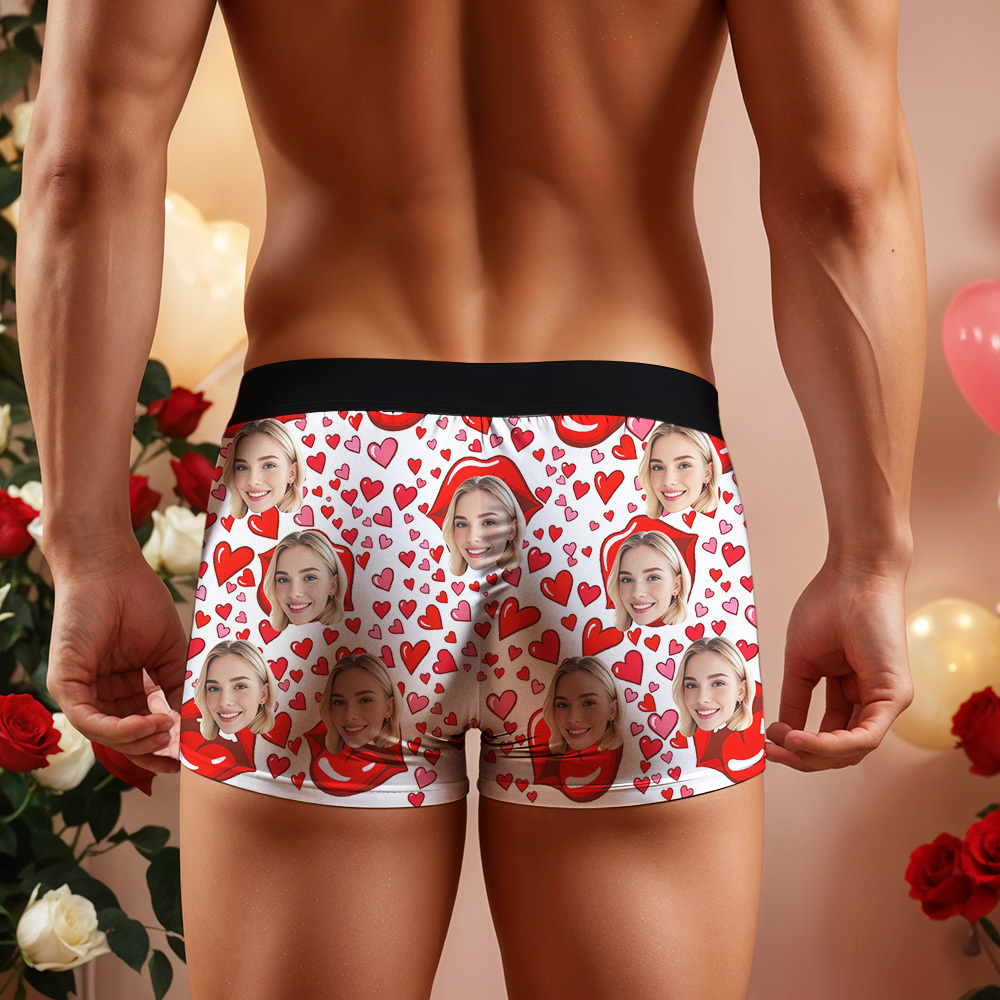 Custom Face Underwear Men's Boxer Brief Red Lip Novelty Gifts for Him