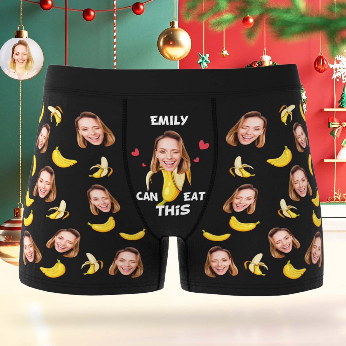 Custom Face Men's Boxer Underwear Santa Gift Bell Personalized Photo Funny Men's Boxer Briefs