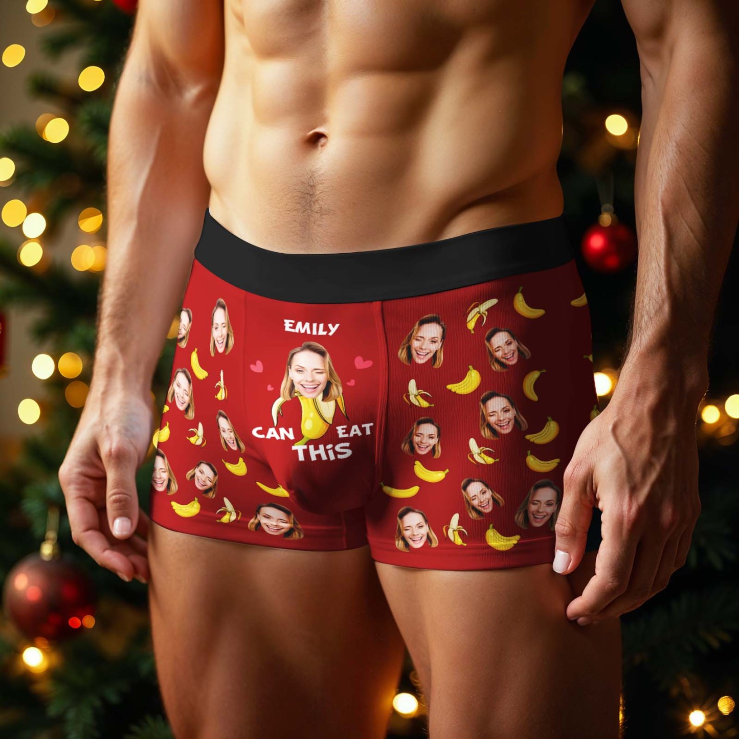 Custom Face Boxer Men Underwear Santa Gift Emily Can Eat These Bananas Personalized Photo Funny Christmas Men Boxer Gift