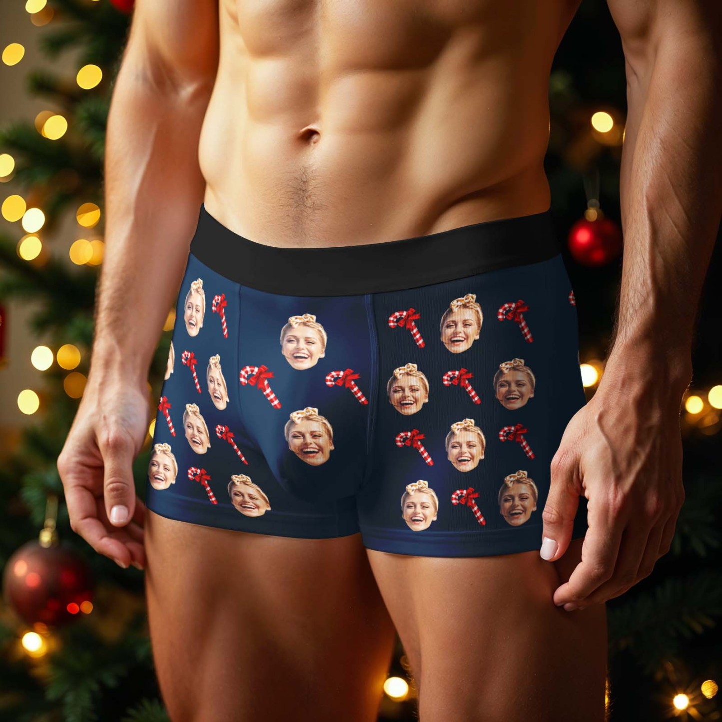 Personalized Face Boxer Men Underwear Christmas Gift Christmas Cane Boxer Personalized Photo Funny Men Boxer Gift