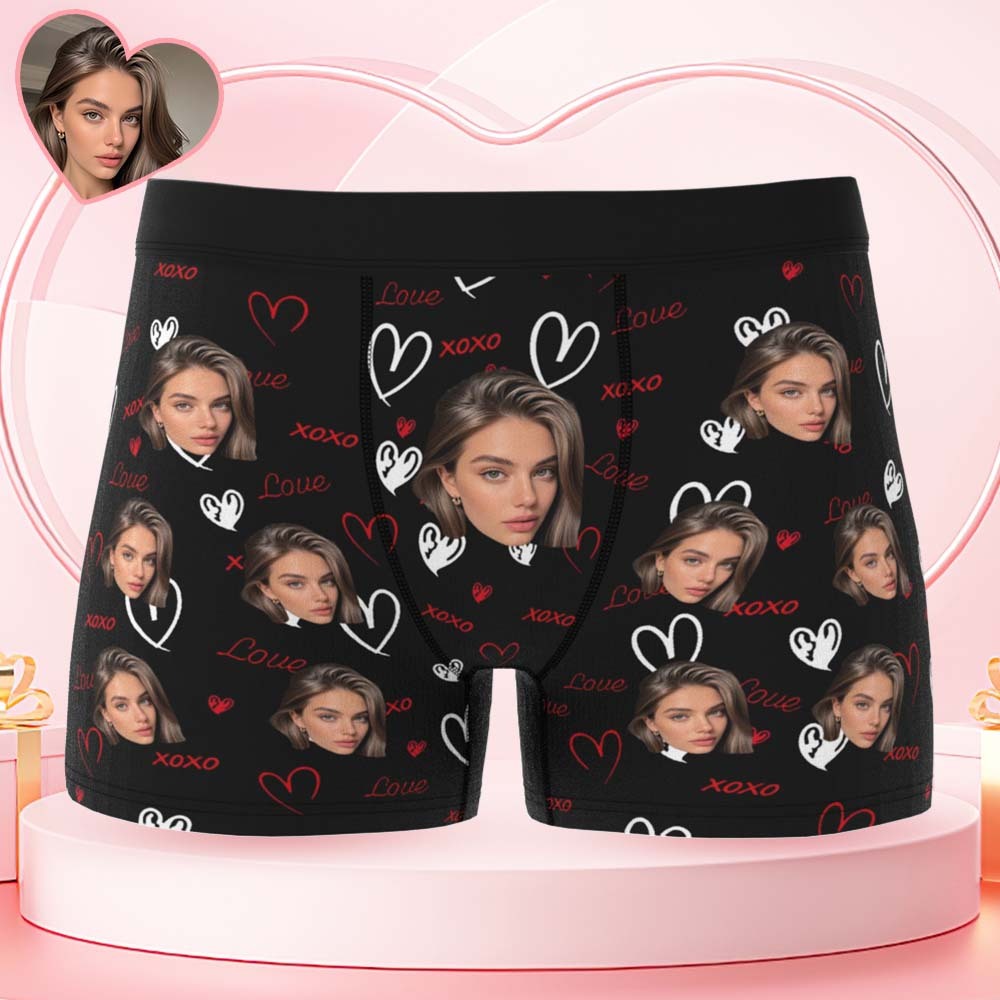 Custom Face and XOXO Heart Pattern Men's Underwear Romantic Custom Gift - MyFaceSocks