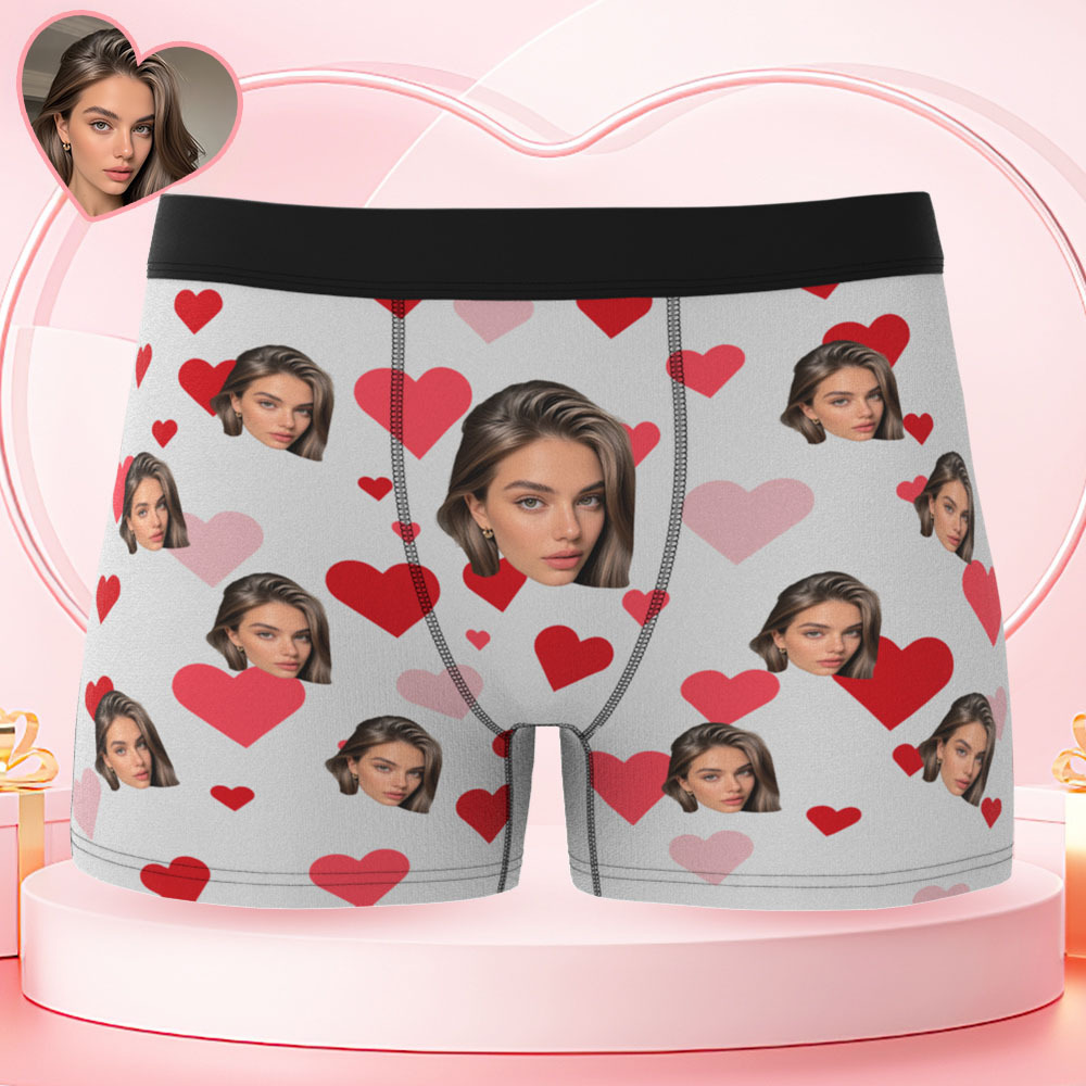 Custom Face Heart Pattern Men's Boxer Briefs Unique Gift for Him - MyFaceSocks