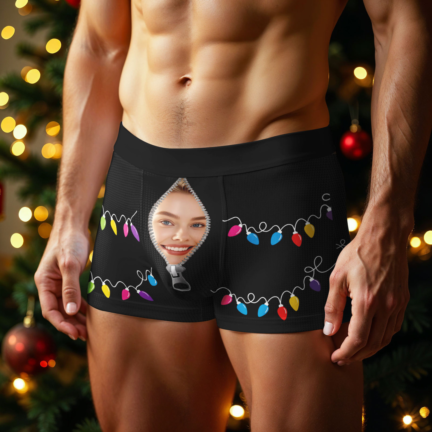 Custom Face Men's Boxer Underwear Santa Gift Bell Personalized Photo Funny Men's Boxer Briefs