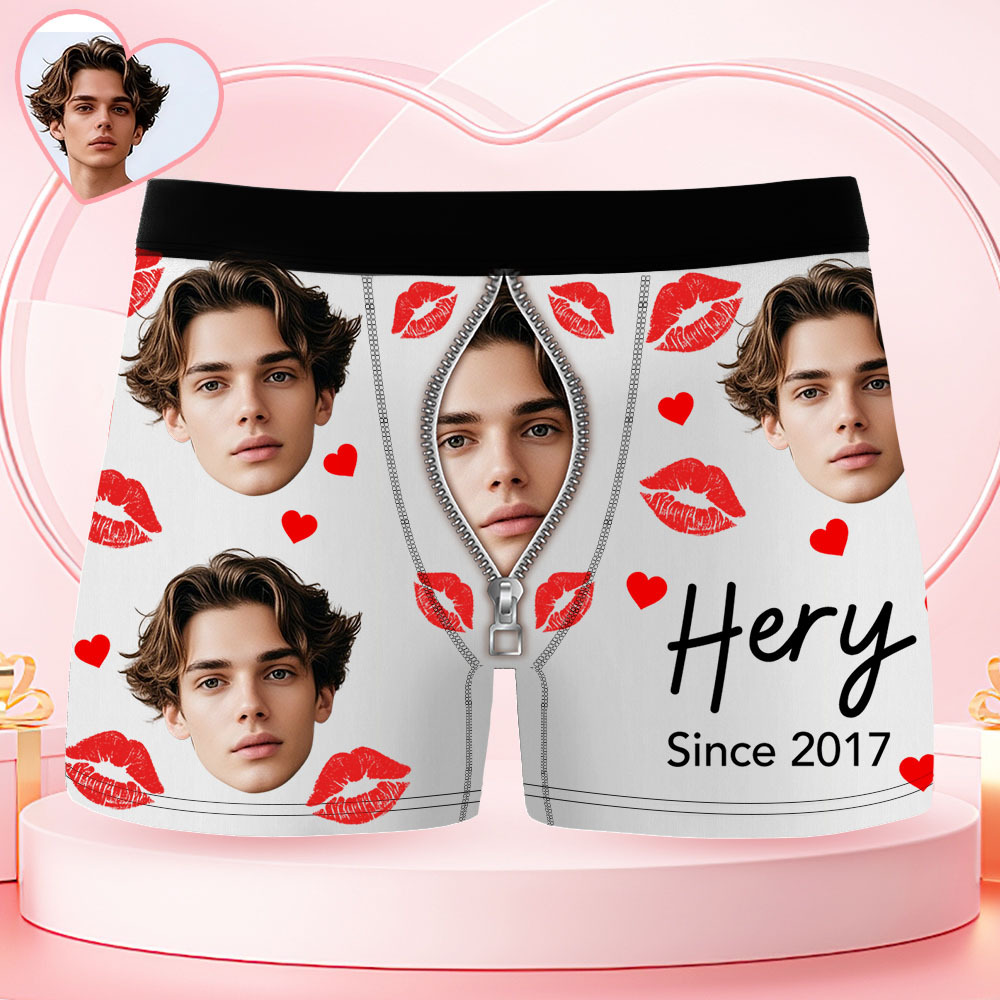 Custom Face Men's Boxer Underwear Her Since Year Black Boxer Gift Personalized Photo Funny Men's Boxer Briefs
