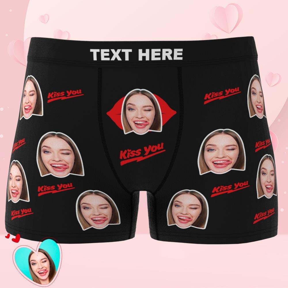 Valentine's Day Gift Custom Face Boxers add Picture Waistband Text Underwear Kiss You