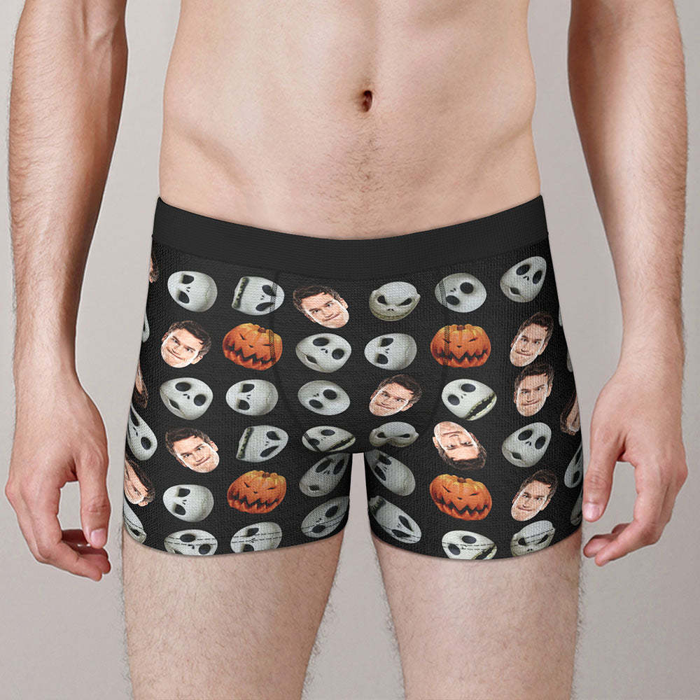 Custom Face Boxer Briefs Personalised Pumpkin Men's Boxer Shorts Halloween Gift