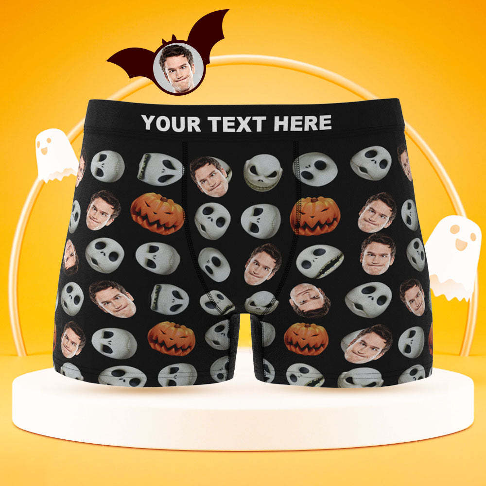 Custom Face Boxer Briefs Personalised Pumpkin Men's Boxer Shorts Halloween Gift