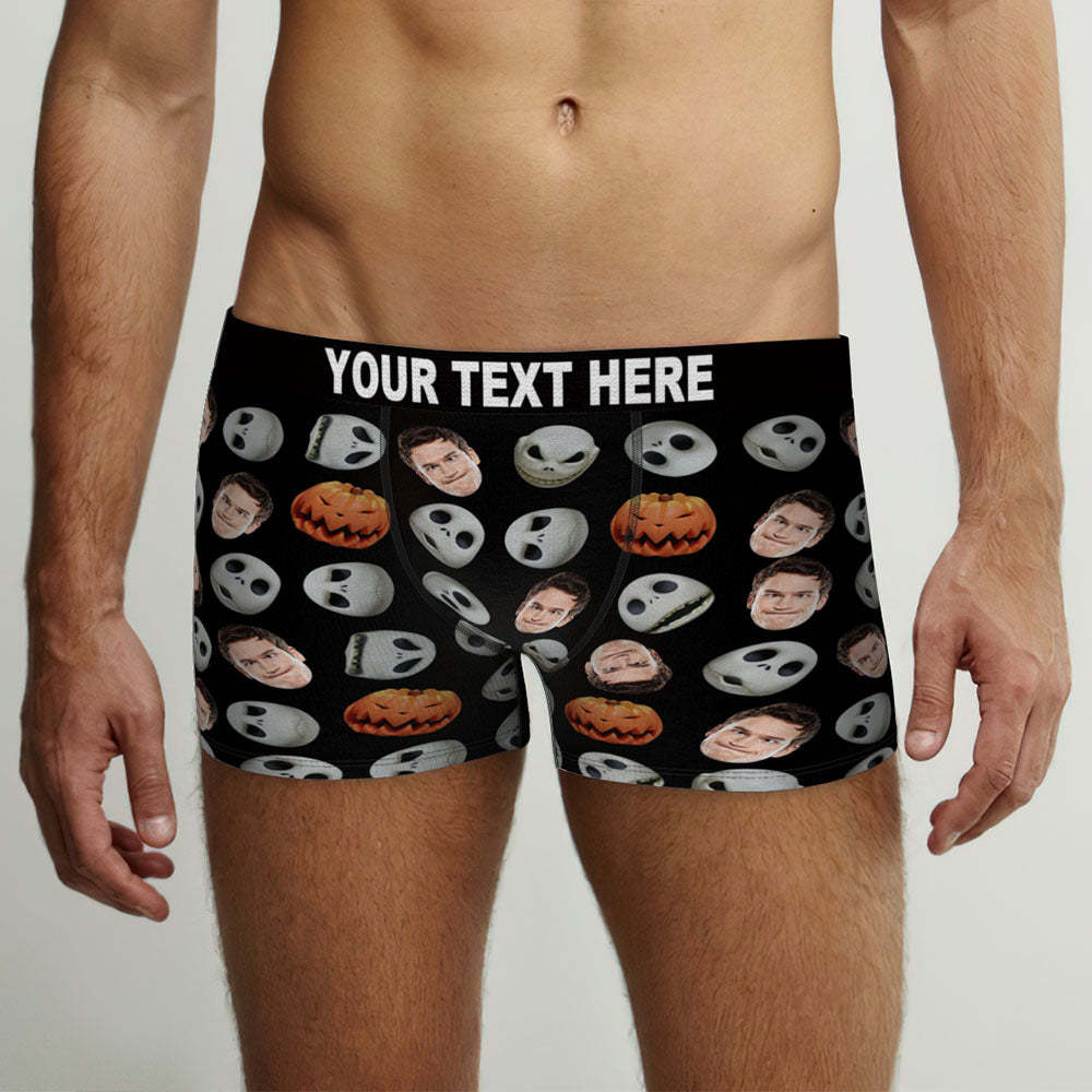 Custom Face Boxer Briefs Personalised Pumpkin Men's Boxer Shorts Halloween Gift