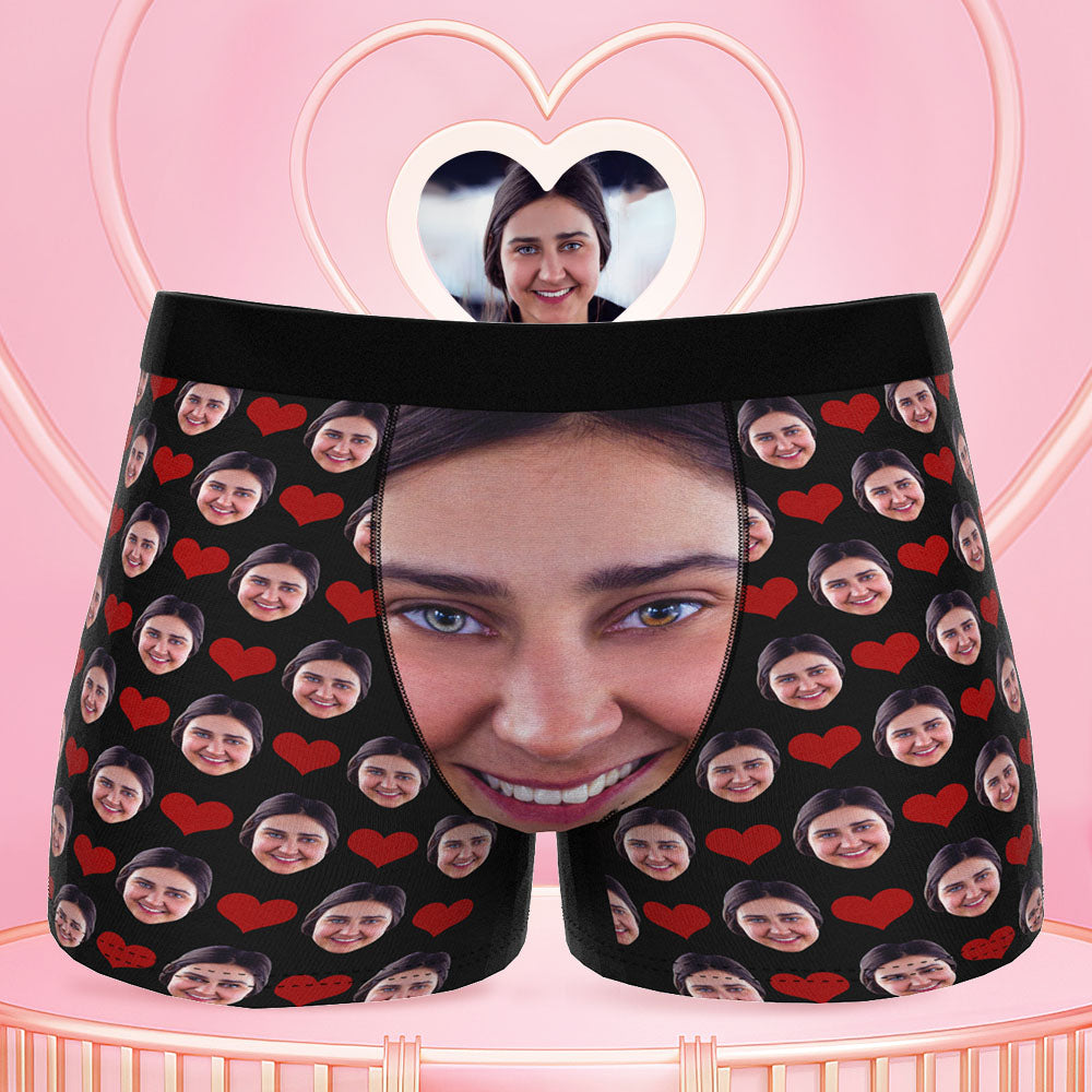 Printed in U.S.A Custom Face Boxer Shorts Love Heart White