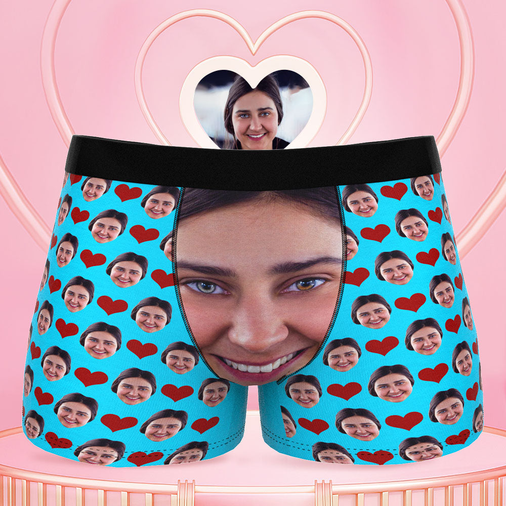 Printed in U.S.A Custom Face Boxer Shorts Love Heart Blue