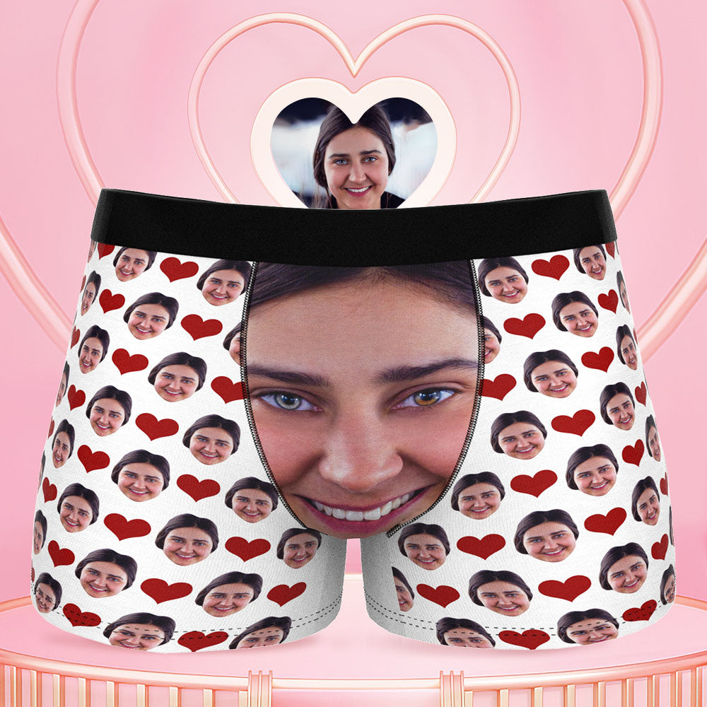 Printed in U.S.A Custom Face Boxer Shorts Love Heart White
