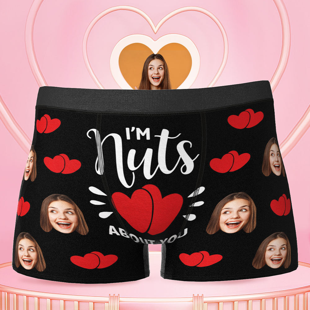 Printed in U.S.A Custom Face Boxer Shorts - I'm Nuts About You Red