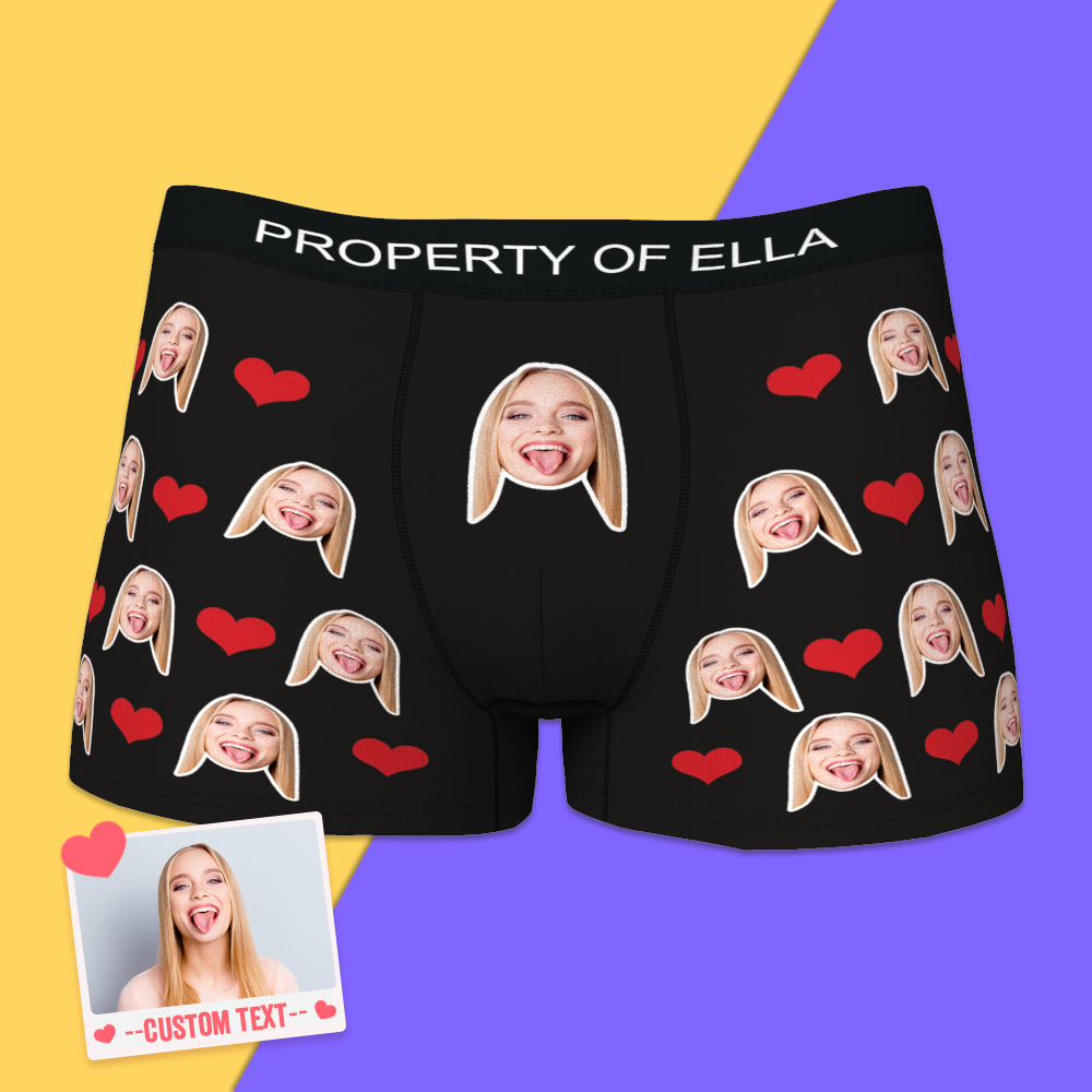 Custom Face Boxer with Text Inscribed Waist - Best Couple's Gift