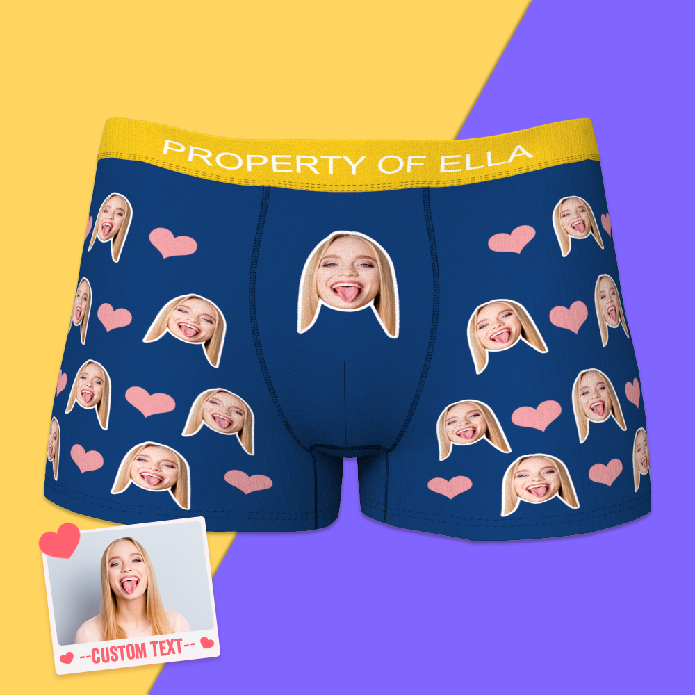 Custom Face Boxer with Text Inscribed Waist - Best Couple's Gift