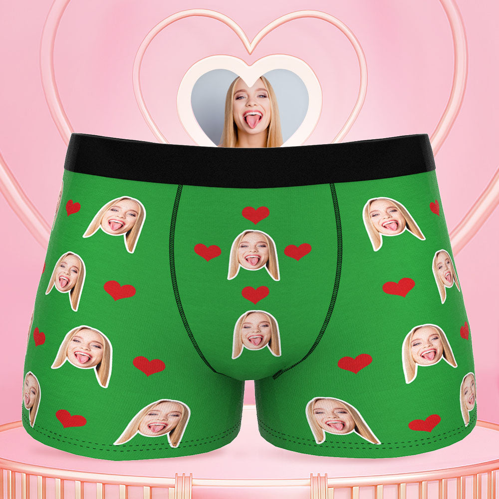 Printed in U.S.A Personalized Face Boxers Custom Boxer Briefs Boxers With Face On Them Green
