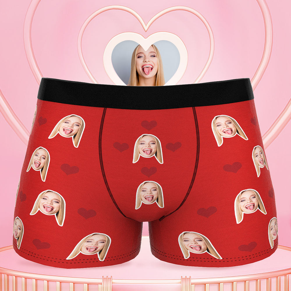 Printed in U.S.A Personalized Face Boxers Custom Boxer Briefs Boxers With Face On Them Red