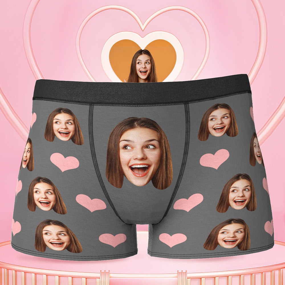 Printed in U.S.A Custom Face Boxer Briefs Personalize Photo Underwear for Men Gifts for Boyfriend Husband Grey
