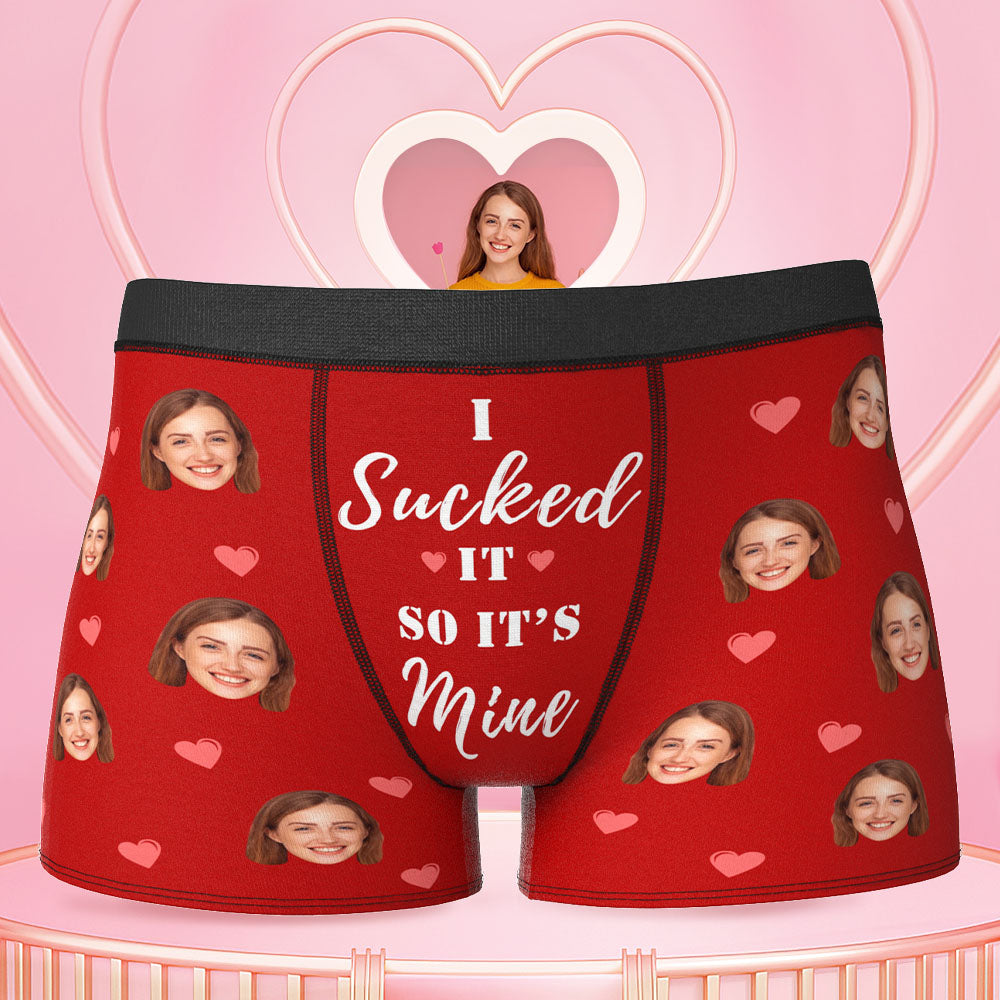 Printed in U.S.A Personalized Funny Face Boxers Custom Photo Underwear Gift For Men-it's Mine Red
