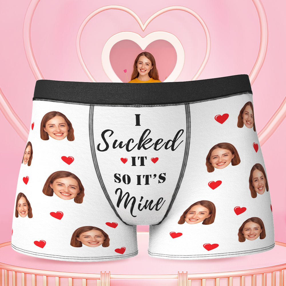 Printed in U.S.A Personalized Funny Face Boxers Custom Photo Underwear Gift For Men-it's Mine Red