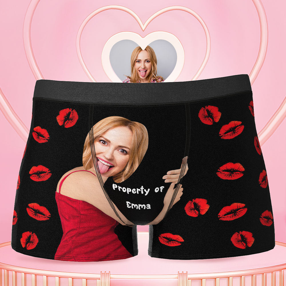 Printed in U.S.A Custom Love Hug Property Of Name Boxers Personalized Face Boxers Briefs Gift for Husband
