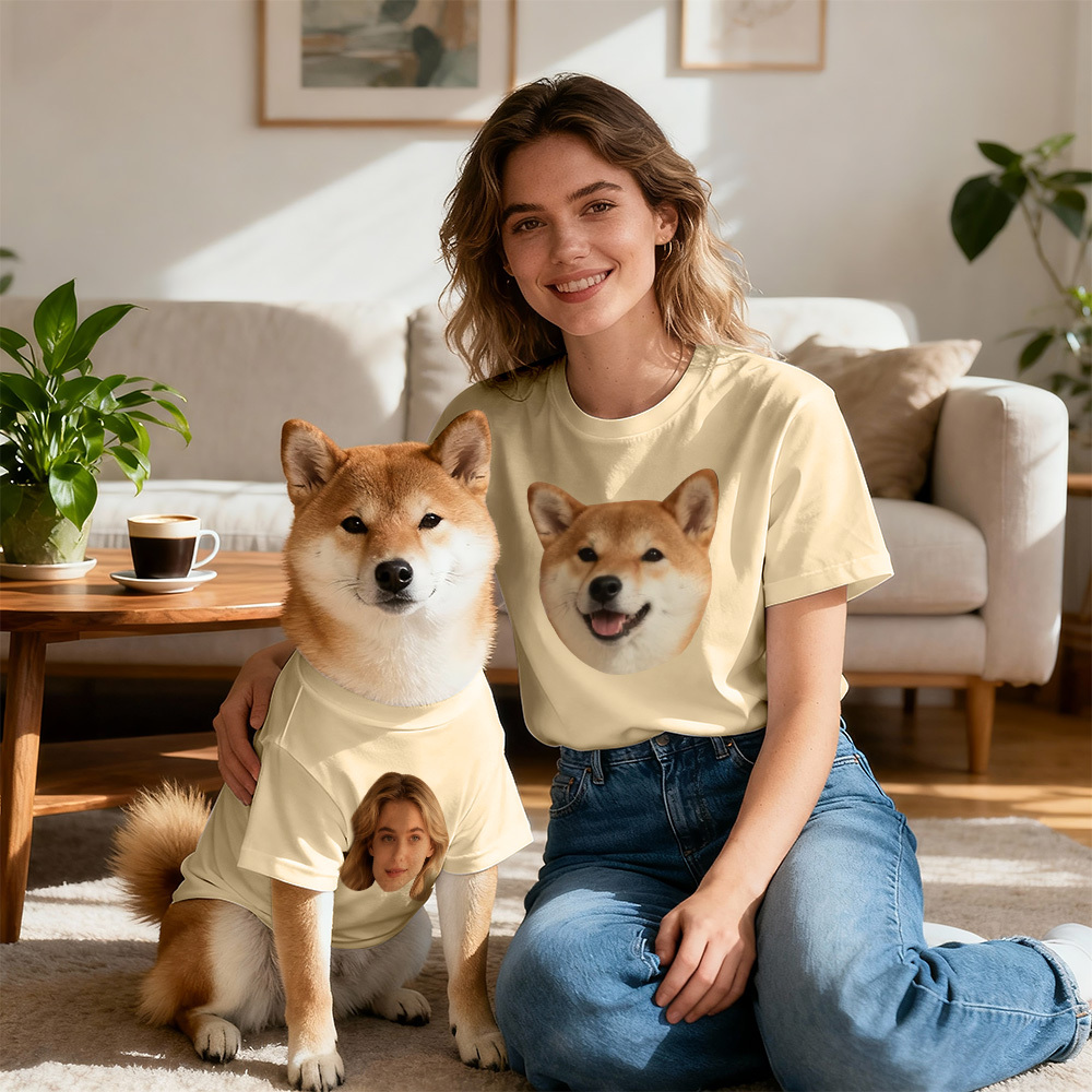 Custom Photo T-Shirt Set Dog and Owner Matching Shirts Personalized Pet Lover Gift - MyFaceSocks
