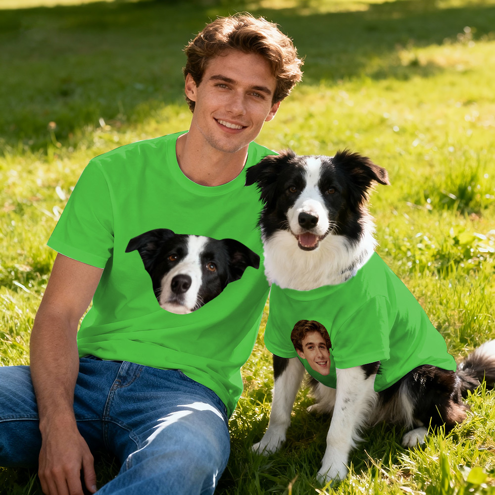 Custom Photo T-Shirt Set Dog and Owner Matching Shirts Personalized Pet Lover Gift - MyFaceSocks